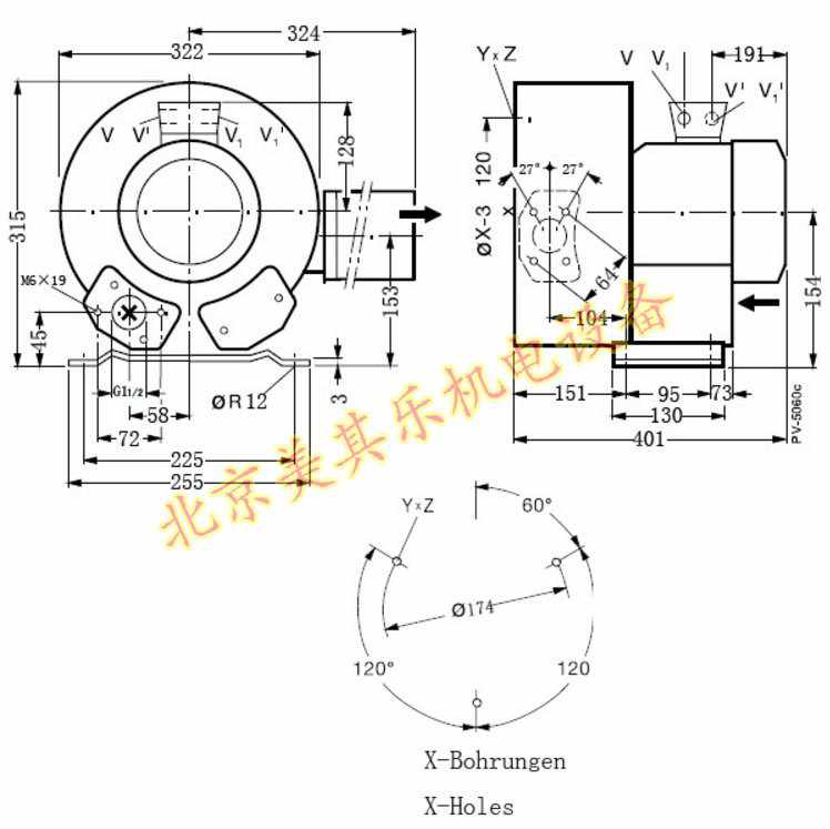 2GH420/2.2kw雙段（duàn）高（gāo）壓鼓風機CAD尺寸圖